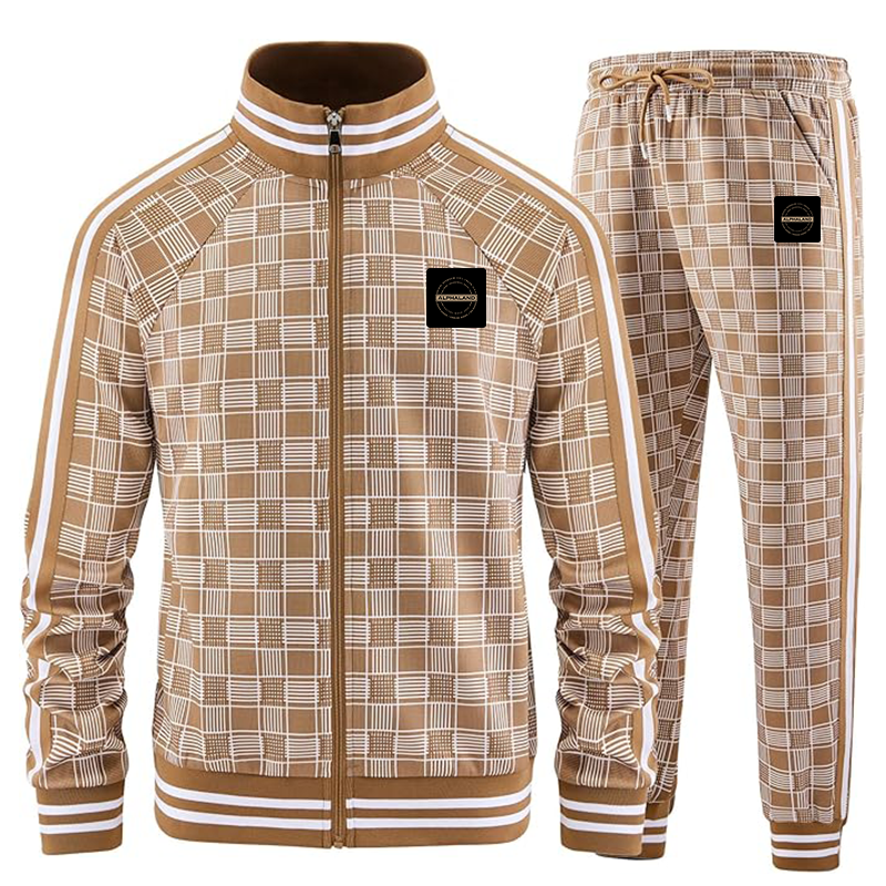 Men's Alphaland Tracksuits Full-zip Long Sleeve Plaid Track Jackets and Pants 2 Piece