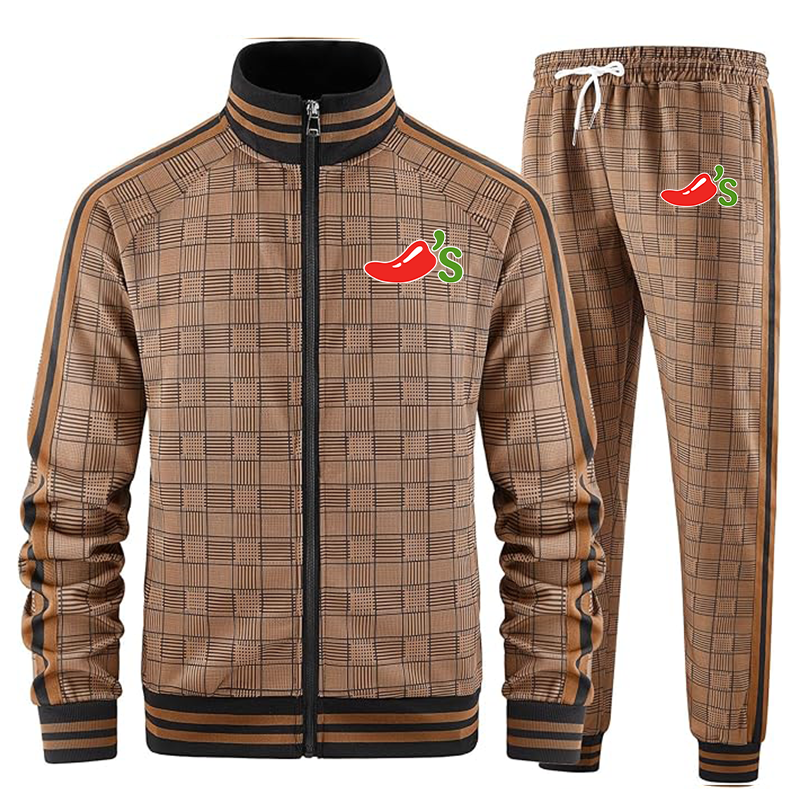Men's Chilis Tracksuits Full-zip Long Sleeve Plaid Track Jackets and Pants 2 Piece