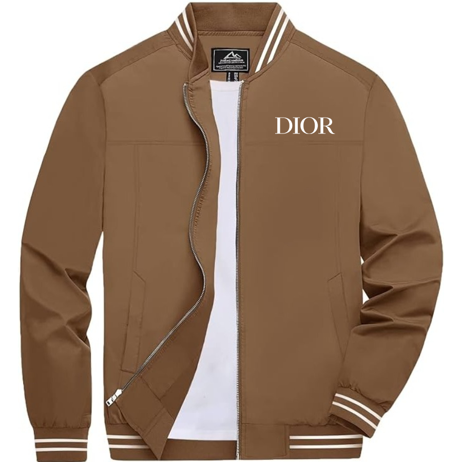 Men's Dior Lightweight Zip-Up Bomber Jacket with Ribbed Collar and Cuffs Versatile Casual Outerwear