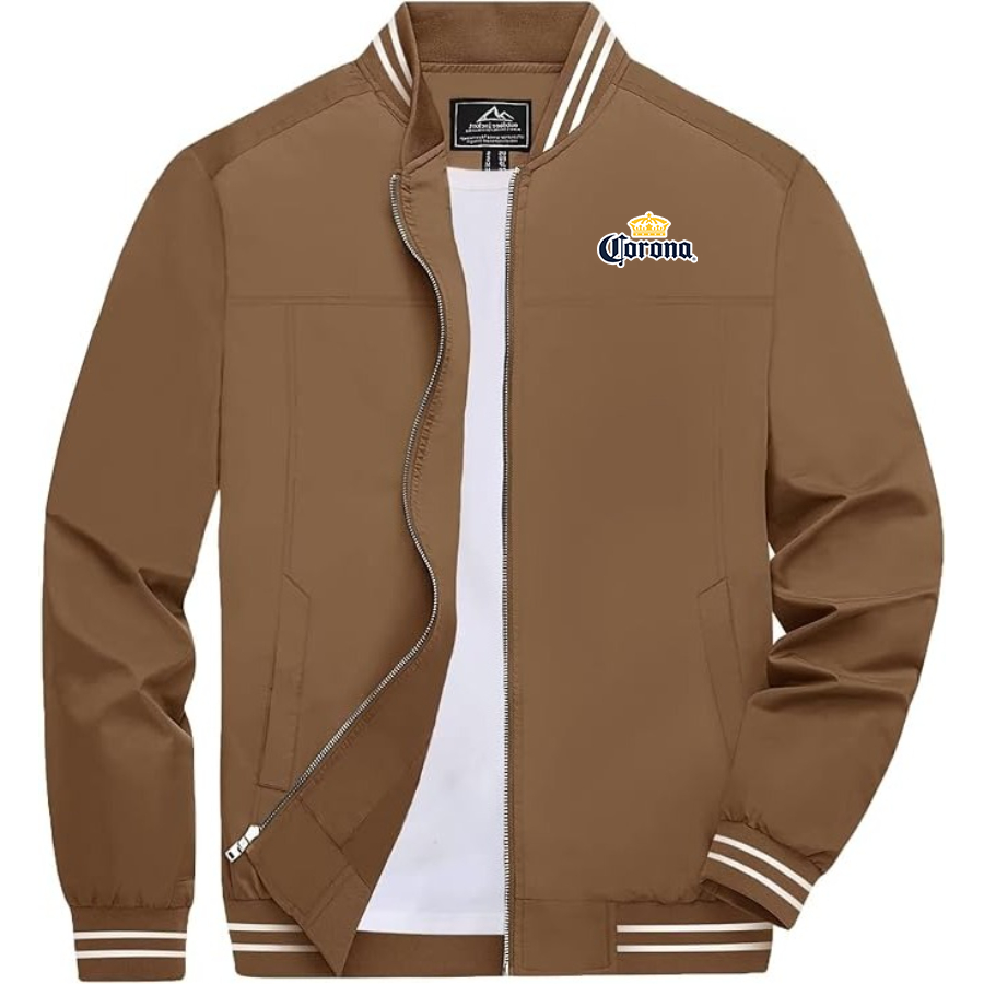 Men's Corona Lightweight Zip-Up Bomber Jacket with Ribbed Collar and Cuffs Versatile Casual Outerwear