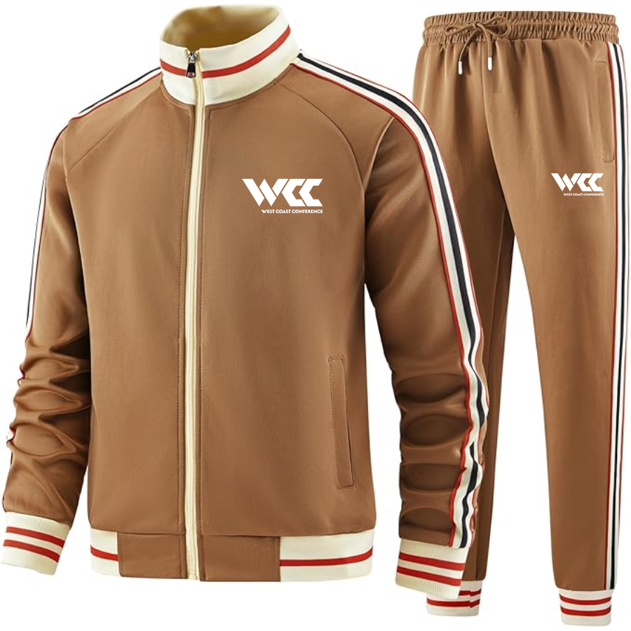 Men's West Coast Conference Two-Piece Designer Tracksuit with Bold Striped Accents and Zippered Front Elevated Athletic Wear