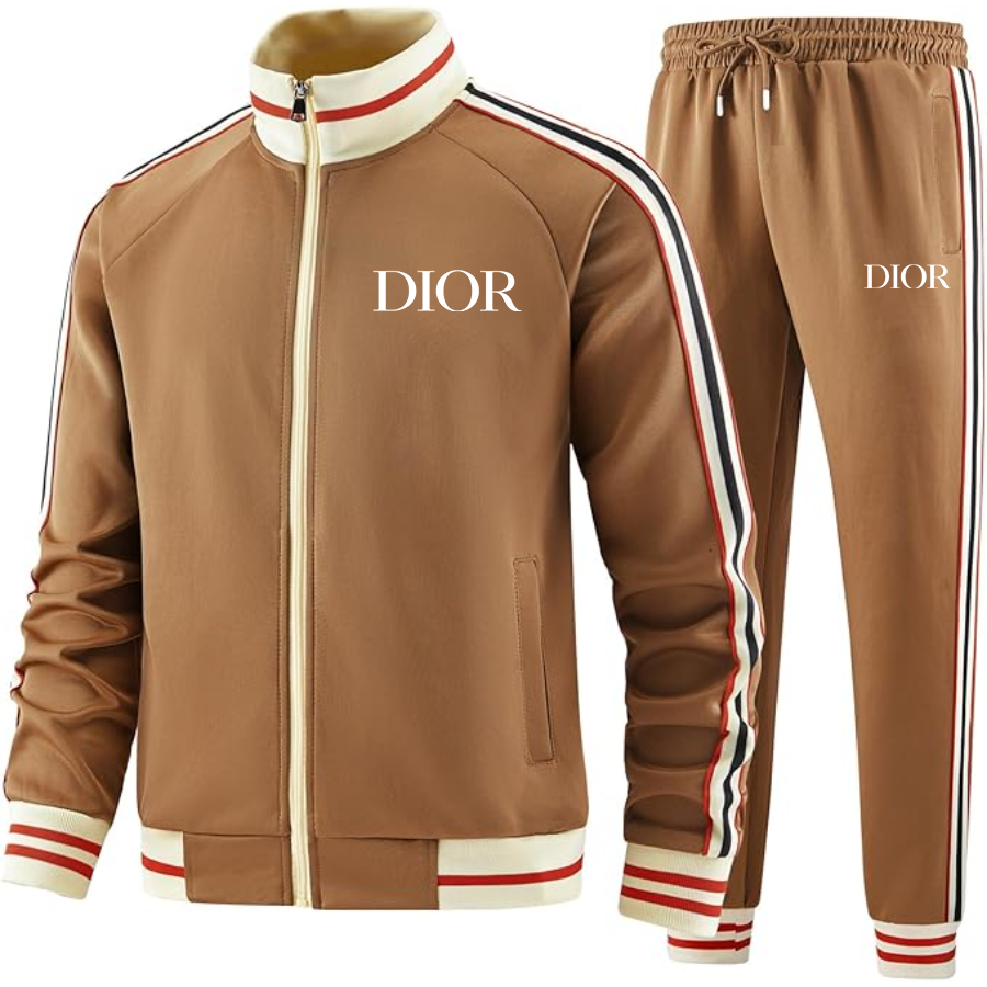 Men's Dior Two-Piece Designer Tracksuit with Bold Striped Accents and Zippered Front Elevated Athletic Wear