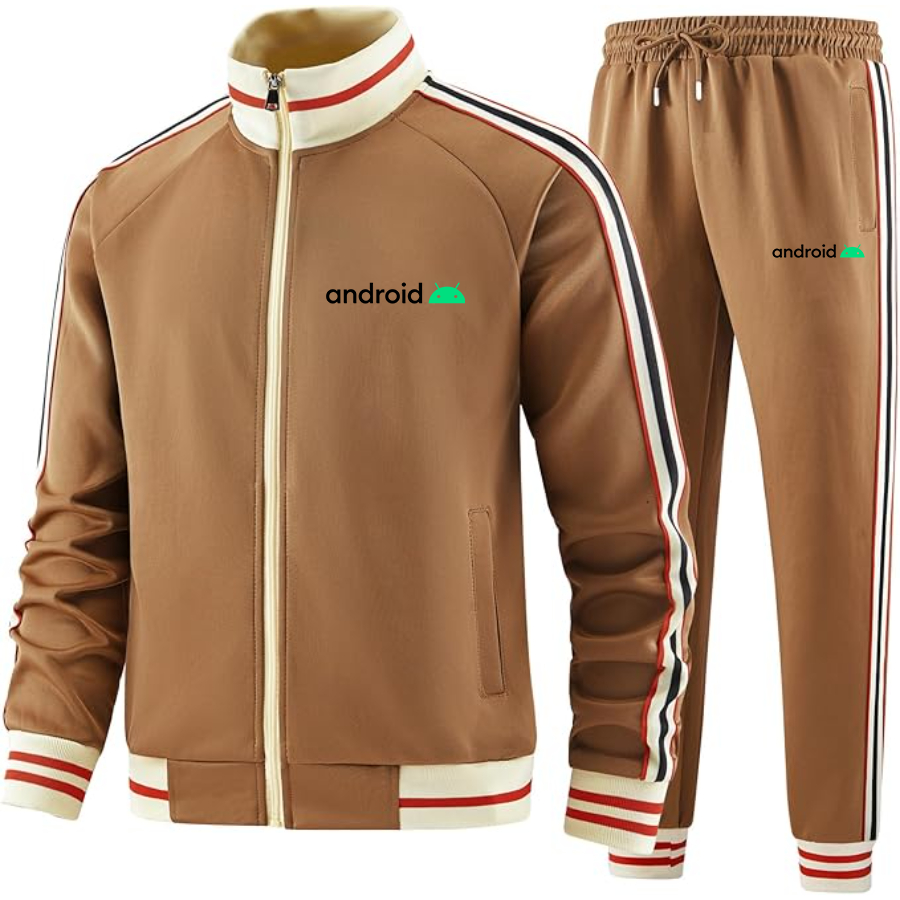 Men's Android Two-Piece Designer Tracksuit with Bold Striped Accents and Zippered Front Elevated Athletic Wear