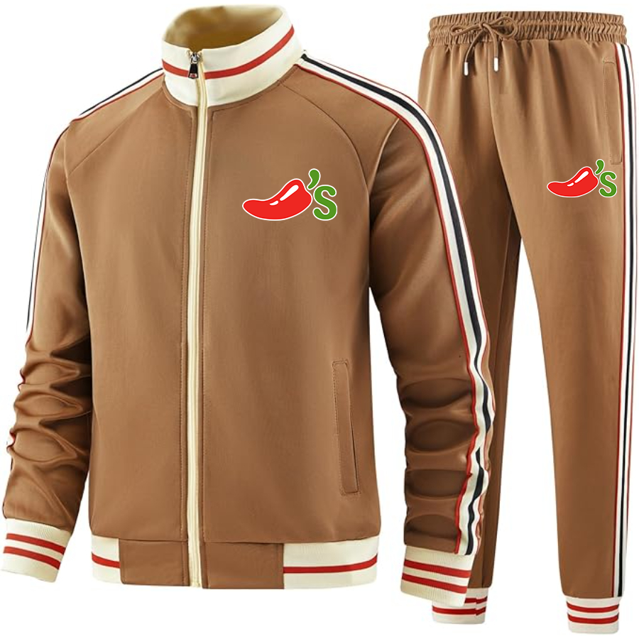 Men's Chilis Two-Piece Designer Tracksuit with Bold Striped Accents and Zippered Front Elevated Athletic Wear