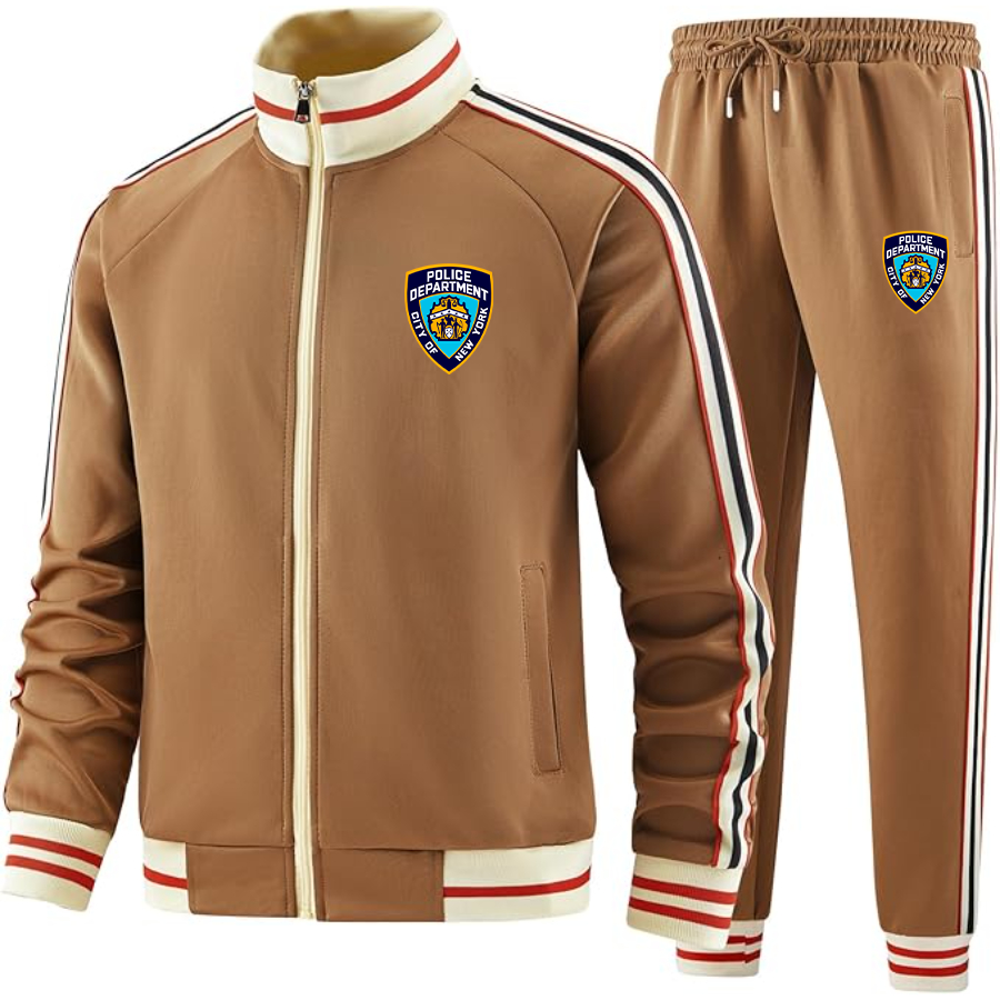 Men's NYPD Two-Piece Designer Tracksuit with Bold Striped Accents and Zippered Front Elevated Athletic Wear