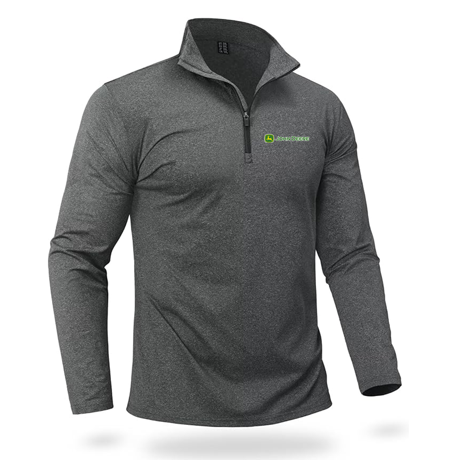 Men's John Deere Quarter Zip Pullover Premium Fleece Lined Heather Long Sleeve Golf Shirts Midweight 1/4 Half Zip Sweatshirts
