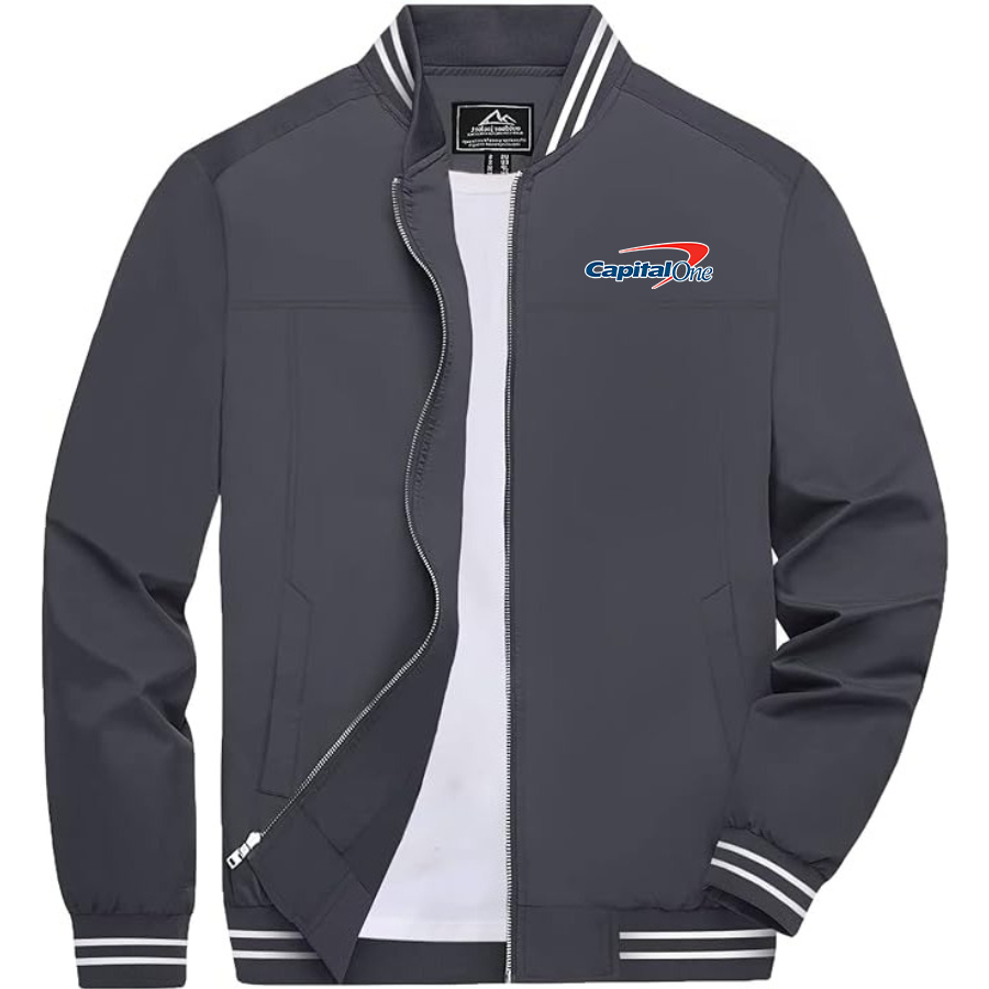 Men's Capital One Lightweight Zip-Up Bomber Jacket with Ribbed Collar and Cuffs Versatile Casual Outerwear