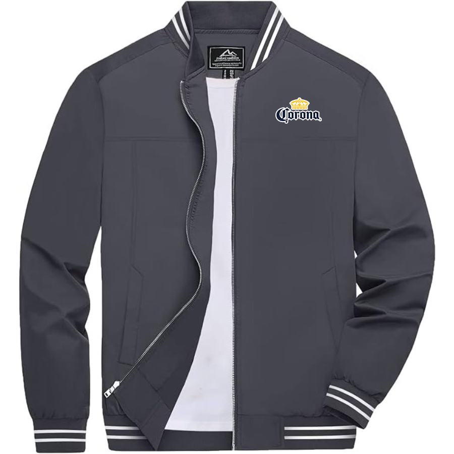 Men's Corona Lightweight Zip-Up Bomber Jacket with Ribbed Collar and Cuffs Versatile Casual Outerwear