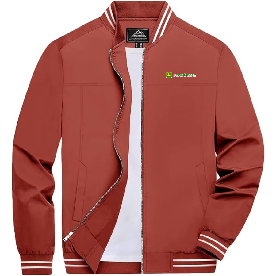 Men's John Deere Lightweight Zip-Up Bomber Jacket with Ribbed Collar and Cuffs Versatile Casual Outerwear