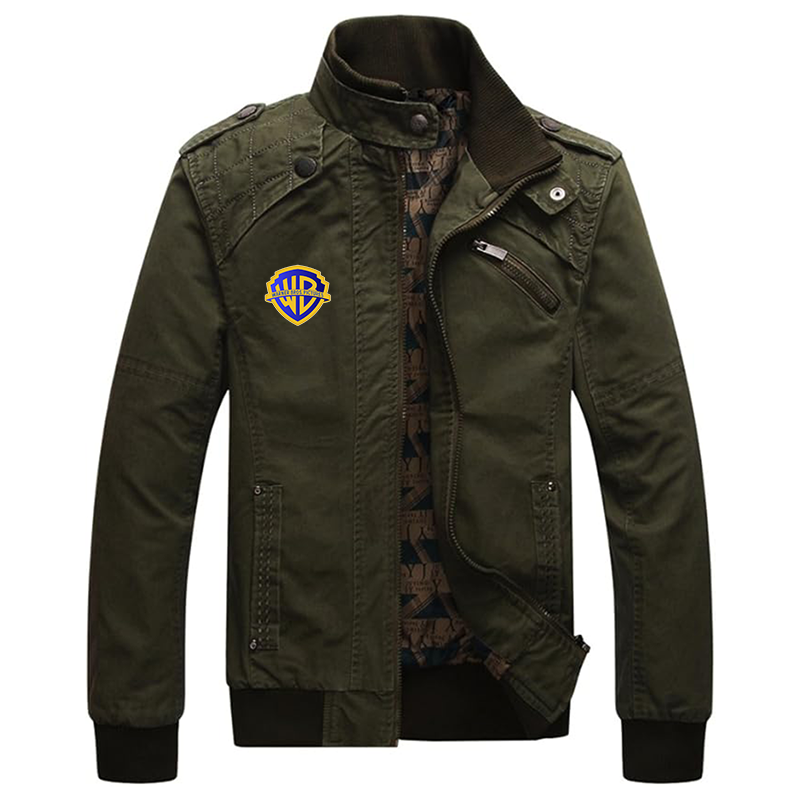 Men's Warner Bros Dwar Casual Washed Cotton Military Outdoor Jackets with Shoulder Straps