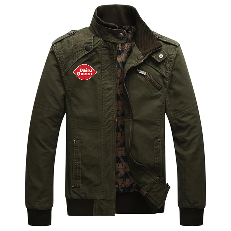 Men's Dairy Queen Dwar Casual Washed Cotton Military Outdoor Jackets with Shoulder Straps