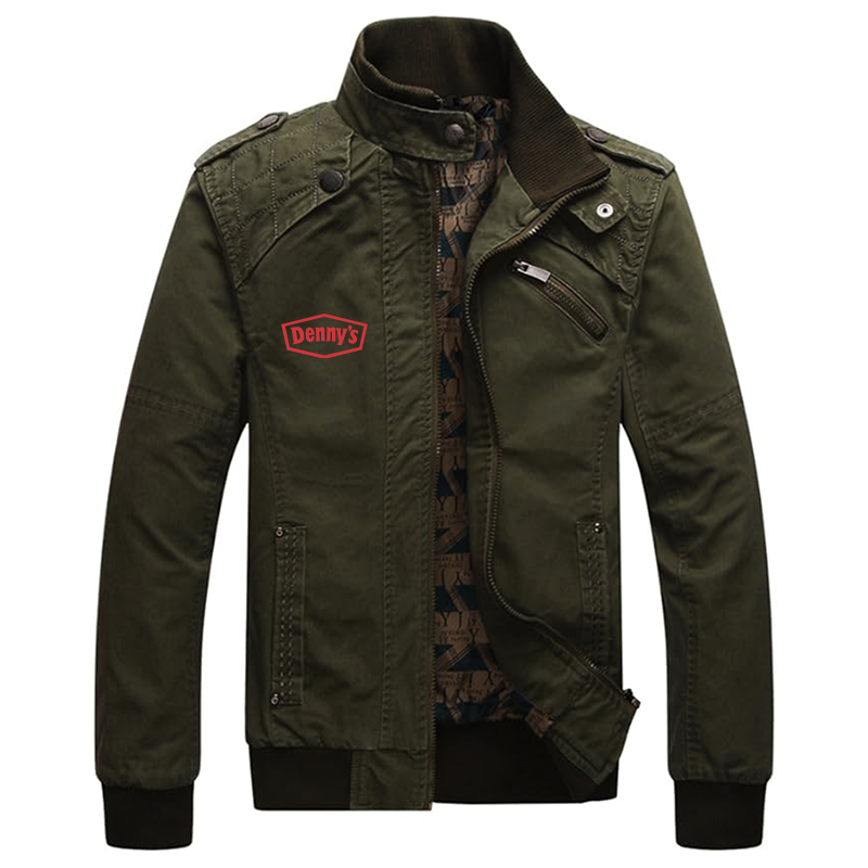 Men's Dennys Dwar Casual Washed Cotton Military Outdoor Jackets with Shoulder Straps
