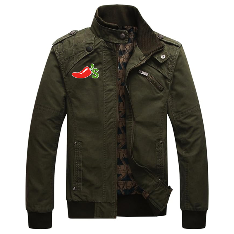 Men's Chilis Dwar Casual Washed Cotton Military Outdoor Jackets with Shoulder Straps