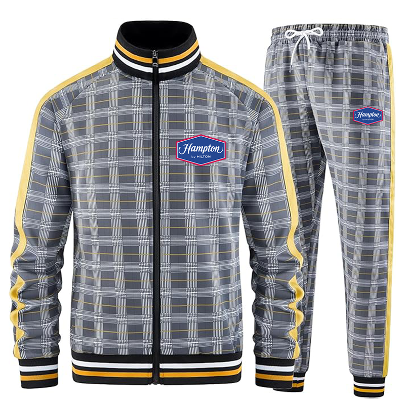 Men's Hampton Tracksuits Full-zip Long Sleeve Plaid Track Jackets and Pants 2 Piece