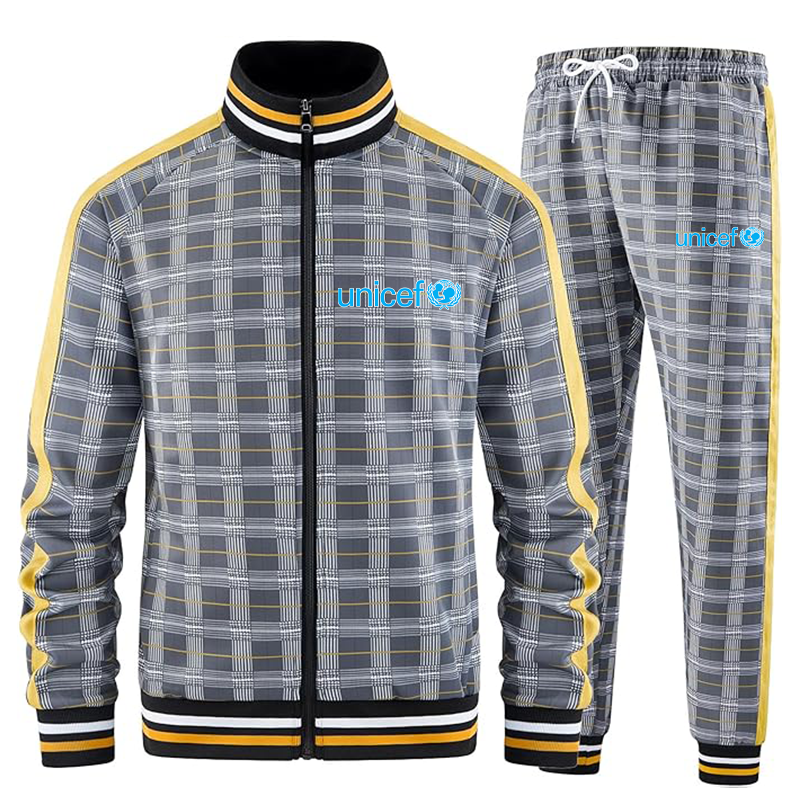 Men's UNICEF Tracksuits Full-zip Long Sleeve Plaid Track Jackets and Pants 2 Piece