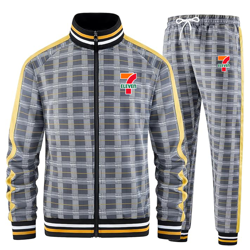 Men's 7-Eleven Tracksuits Full-zip Long Sleeve Plaid Track Jackets and Pants 2 Piece