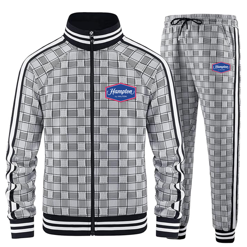 Men's Hampton Tracksuits Full-zip Long Sleeve Plaid Track Jackets and Pants 2 Piece