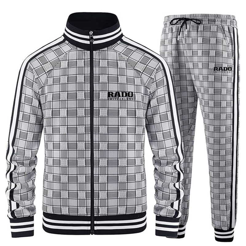 Men's Rado Tracksuits Full-zip Long Sleeve Plaid Track Jackets and Pants 2 Piece
