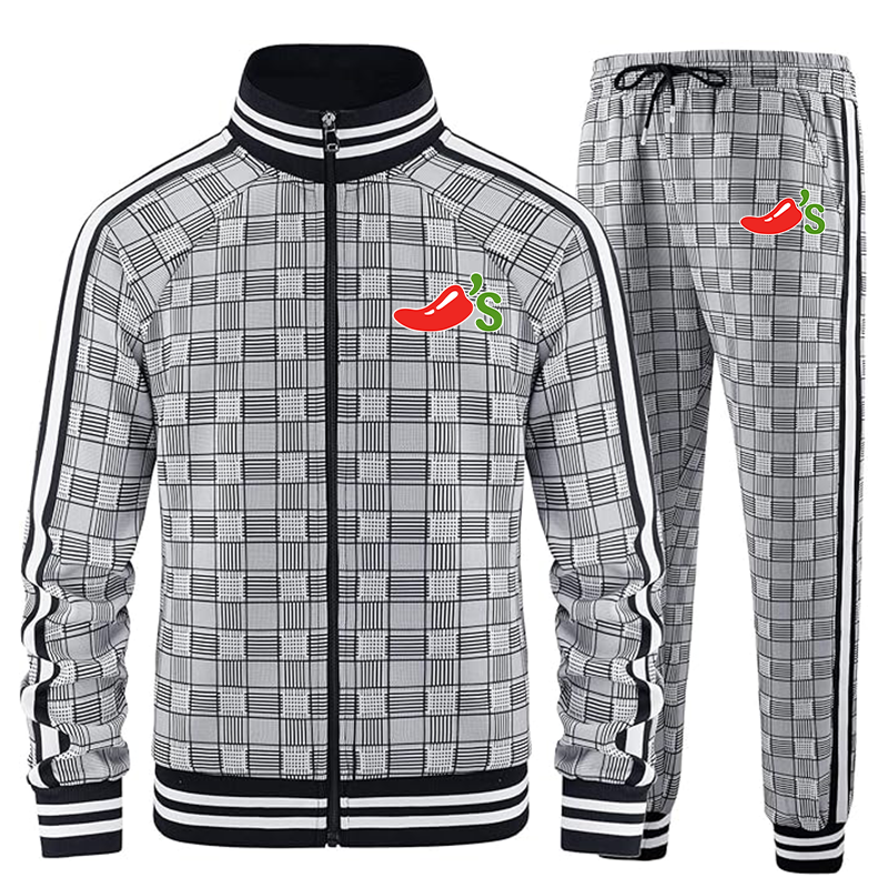 Men's Chilis Tracksuits Full-zip Long Sleeve Plaid Track Jackets and Pants 2 Piece