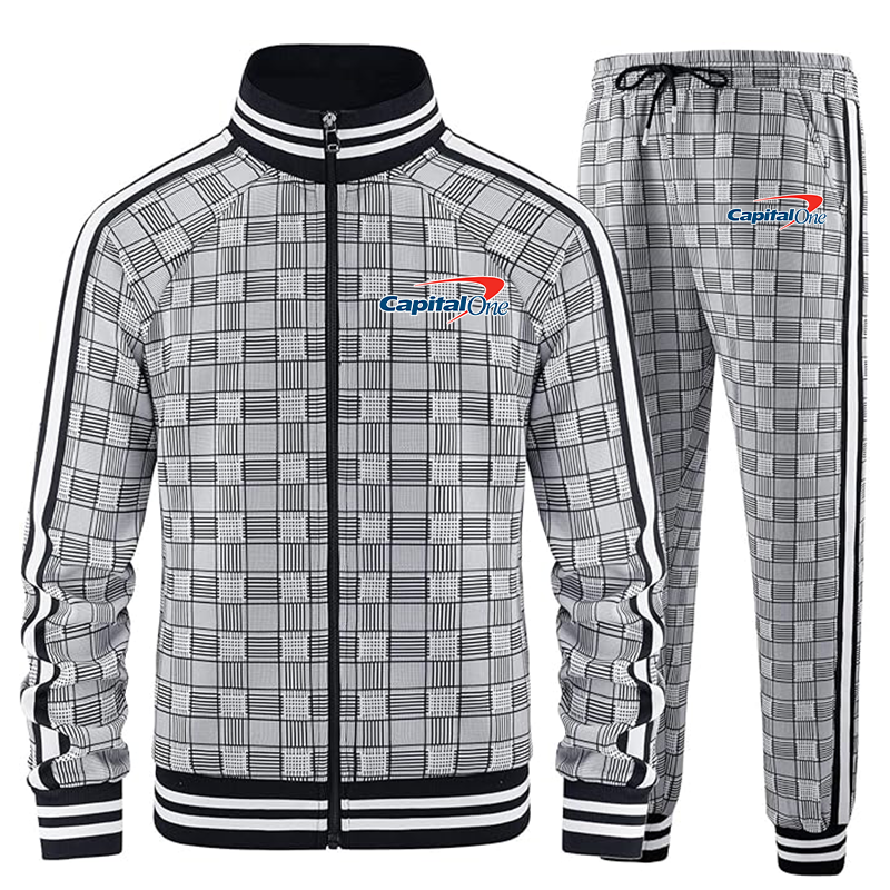 Men's Capital One Tracksuits Full-zip Long Sleeve Plaid Track Jackets and Pants 2 Piece