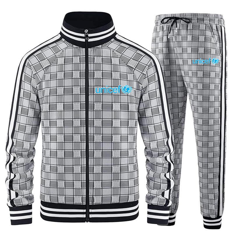 Men's UNICEF Tracksuits Full-zip Long Sleeve Plaid Track Jackets and Pants 2 Piece
