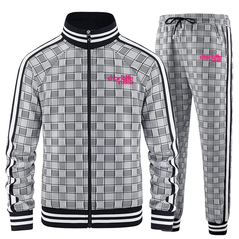 Men's Charlotte Russe Tracksuits Full-zip Long Sleeve Plaid Track Jackets and Pants 2 Piece