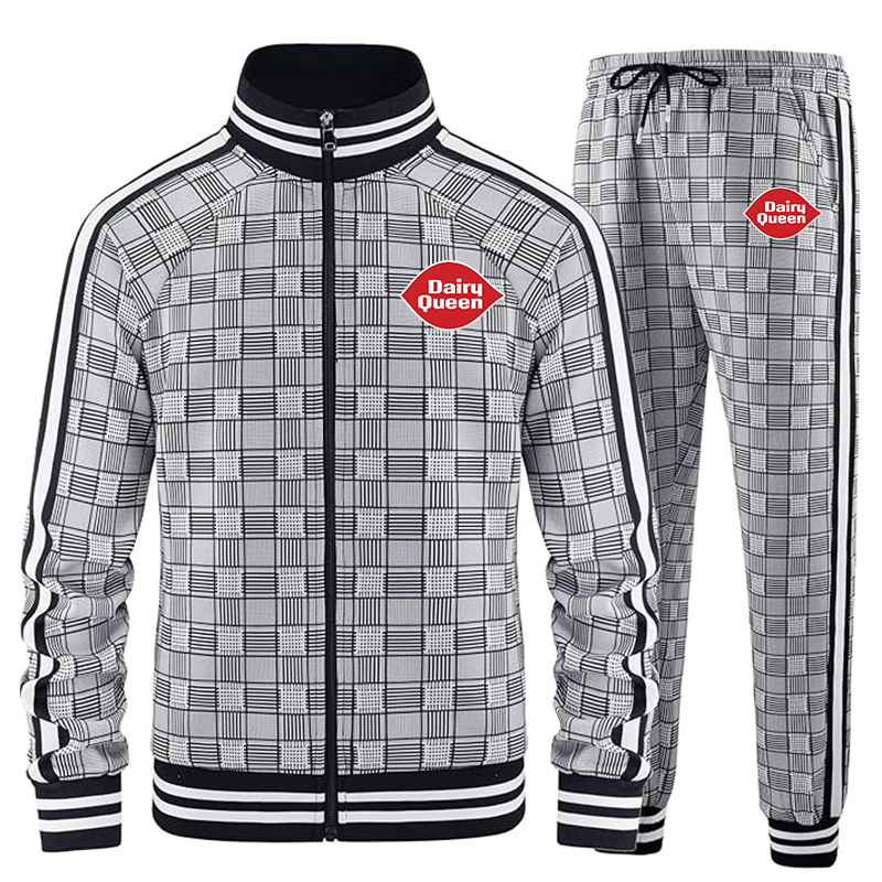 Men's Dairy Queen Tracksuits Full-zip Long Sleeve Plaid Track Jackets and Pants 2 Piece