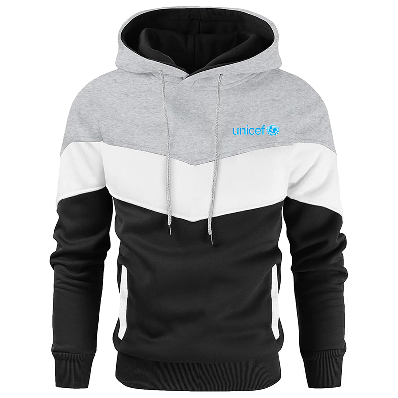 Men's UNICEF Gesean Novelty Color Block Pullover Fleece Hoodie Long Sleeve Casual Sweatshirt with Pocket