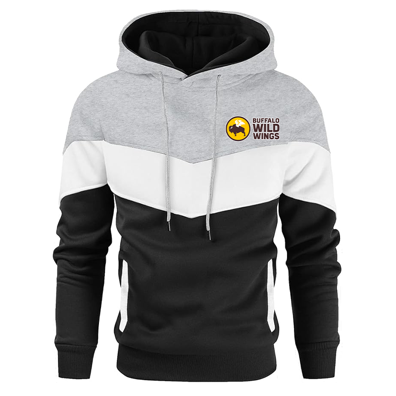 Men's Buffalo Wild Wings Gesean Novelty Color Block Pullover Fleece Hoodie Long Sleeve Casual Sweatshirt with Pocket