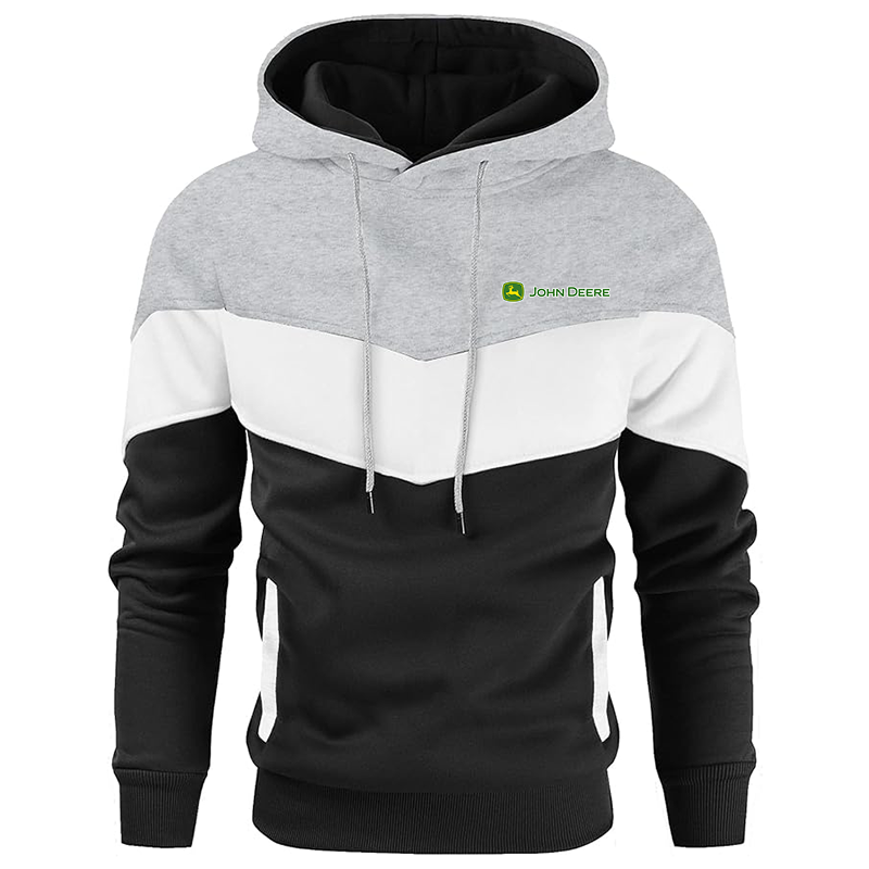 Men's John Deere Gesean Novelty Color Block Pullover Fleece Hoodie Long Sleeve Casual Sweatshirt with Pocket