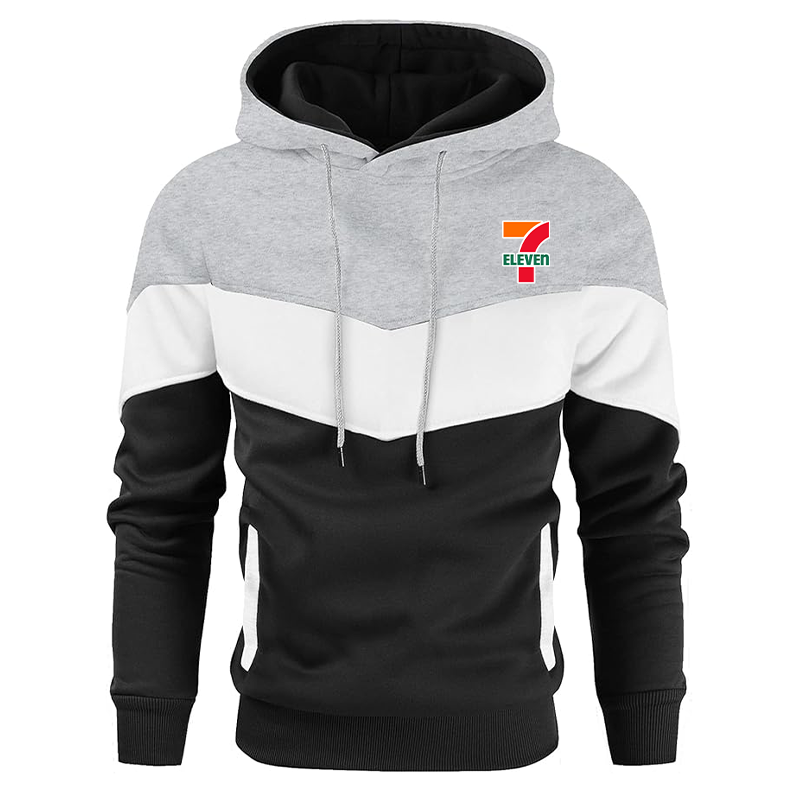 Men's 7-Eleven Gesean Novelty Color Block Pullover Fleece Hoodie Long Sleeve Casual Sweatshirt with Pocket