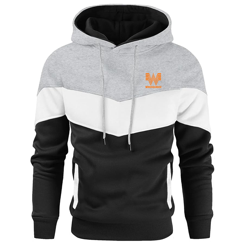 Men's What A Burger Gesean Novelty Color Block Pullover Fleece Hoodie Long Sleeve Casual Sweatshirt with Pocket