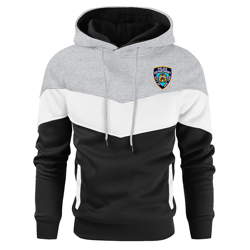 Men's NYPD Gesean Novelty Color Block Pullover Fleece Hoodie Long Sleeve Casual Sweatshirt with Pocket