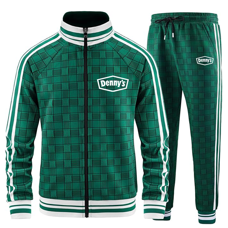 Men's Dennys Tracksuits Full-zip Long Sleeve Plaid Track Jackets and Pants 2 Piece