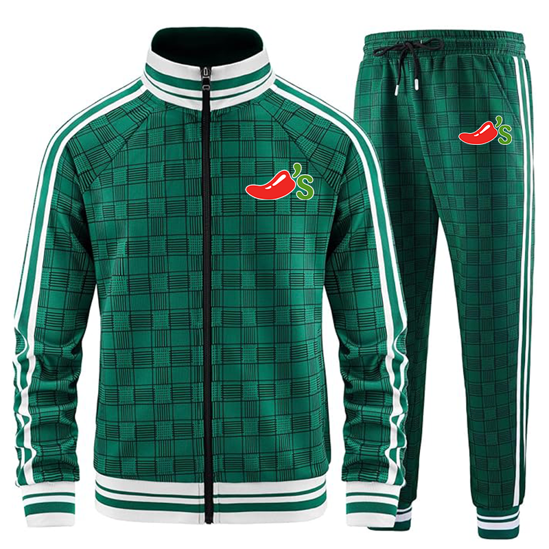 Men's Chilis Tracksuits Full-zip Long Sleeve Plaid Track Jackets and Pants 2 Piece