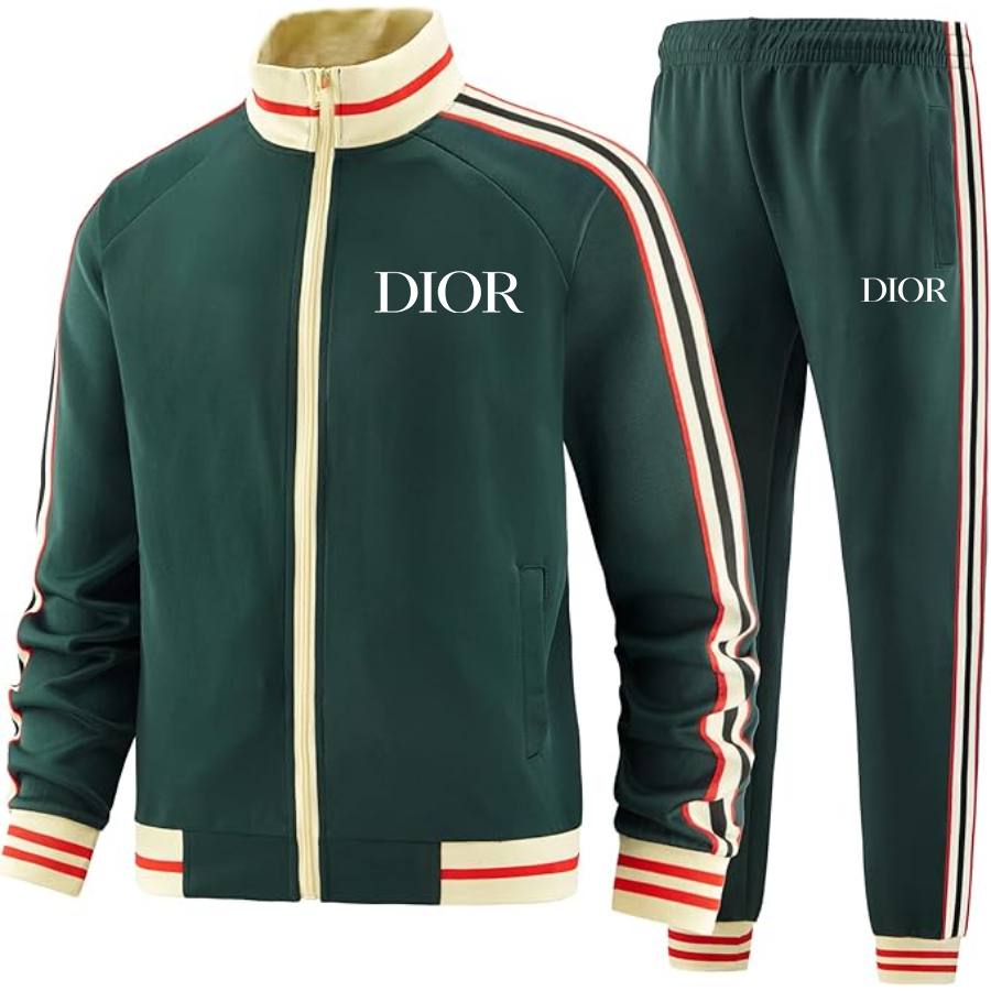 Men's Dior Two-Piece Designer Tracksuit with Bold Striped Accents and Zippered Front Elevated Athletic Wear