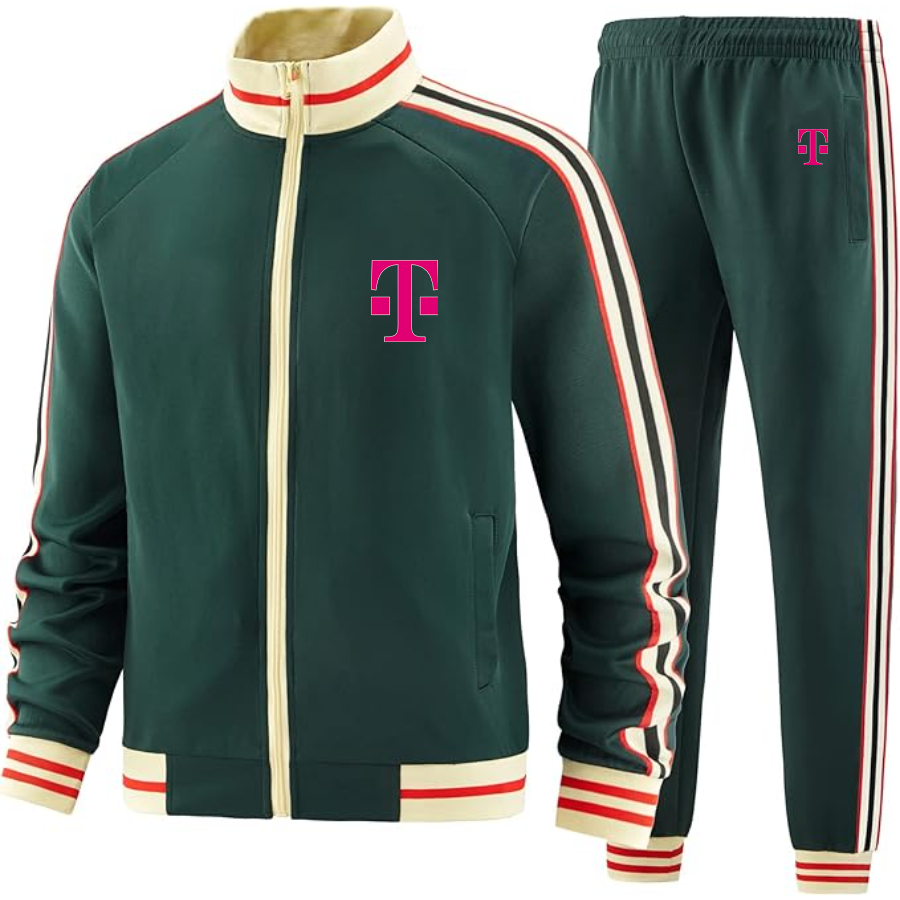 Men's T-Mobile Two-Piece Designer Tracksuit with Bold Striped Accents and Zippered Front Elevated Athletic Wear