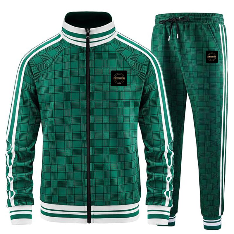 Men's Alphaland Tracksuits Full-zip Long Sleeve Plaid Track Jackets and Pants 2 Piece
