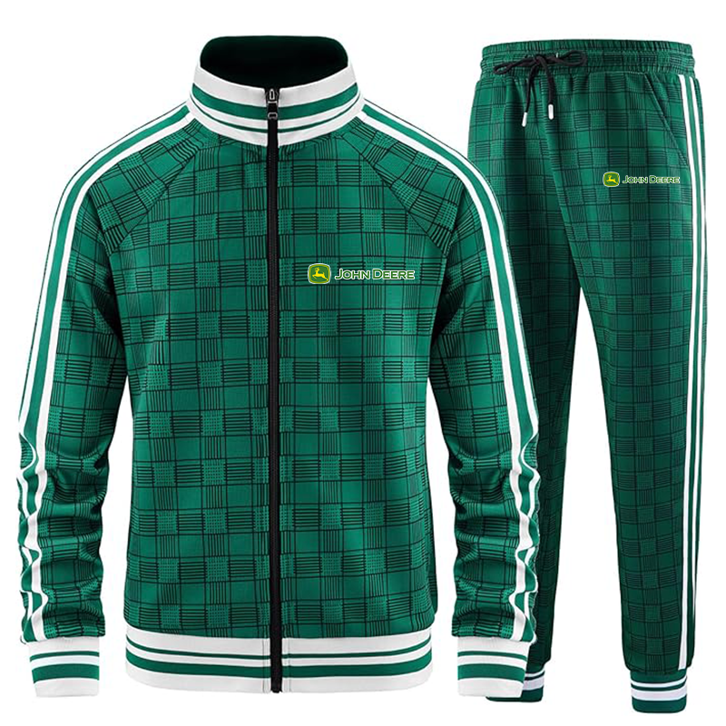 Men's John Deere Tracksuits Full-zip Long Sleeve Plaid Track Jackets and Pants 2 Piece