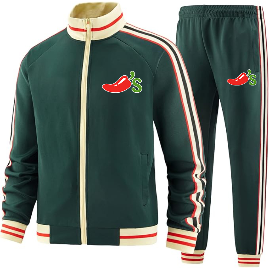 Men's Chilis Two-Piece Designer Tracksuit with Bold Striped Accents and Zippered Front Elevated Athletic Wear