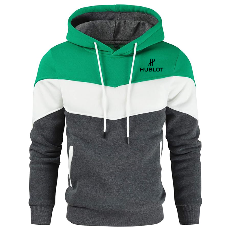 Men's Hublot Gesean Novelty Color Block Pullover Fleece Hoodie Long Sleeve Casual Sweatshirt with Pocket