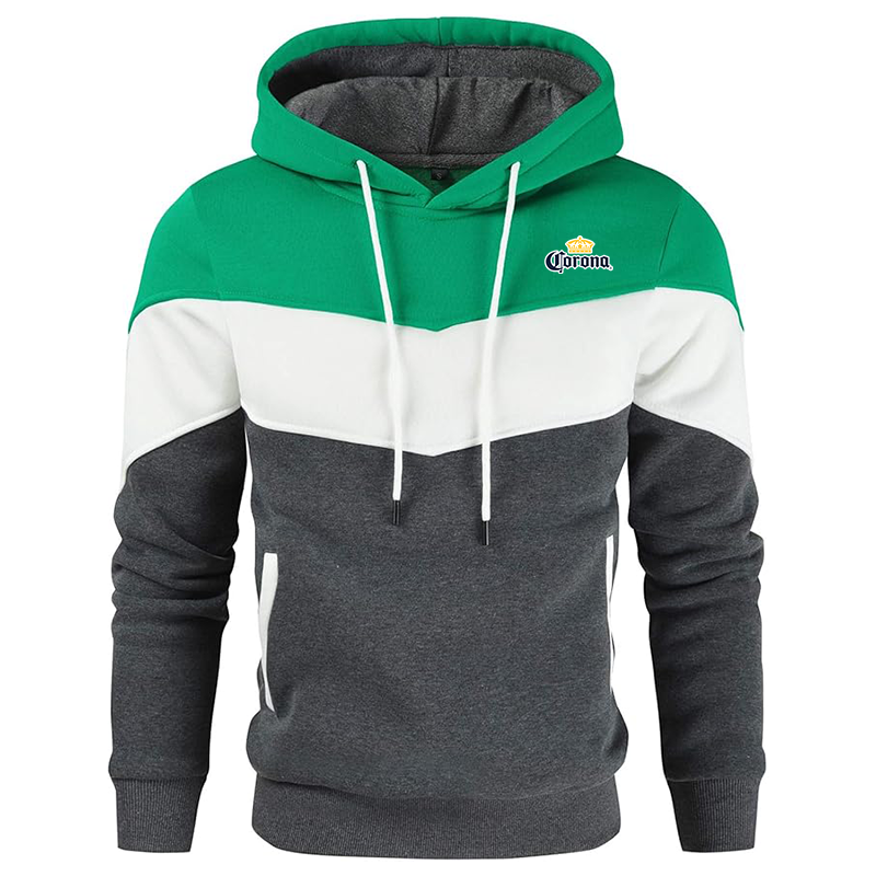 Men's Corona Gesean Novelty Color Block Pullover Fleece Hoodie Long Sleeve Casual Sweatshirt with Pocket