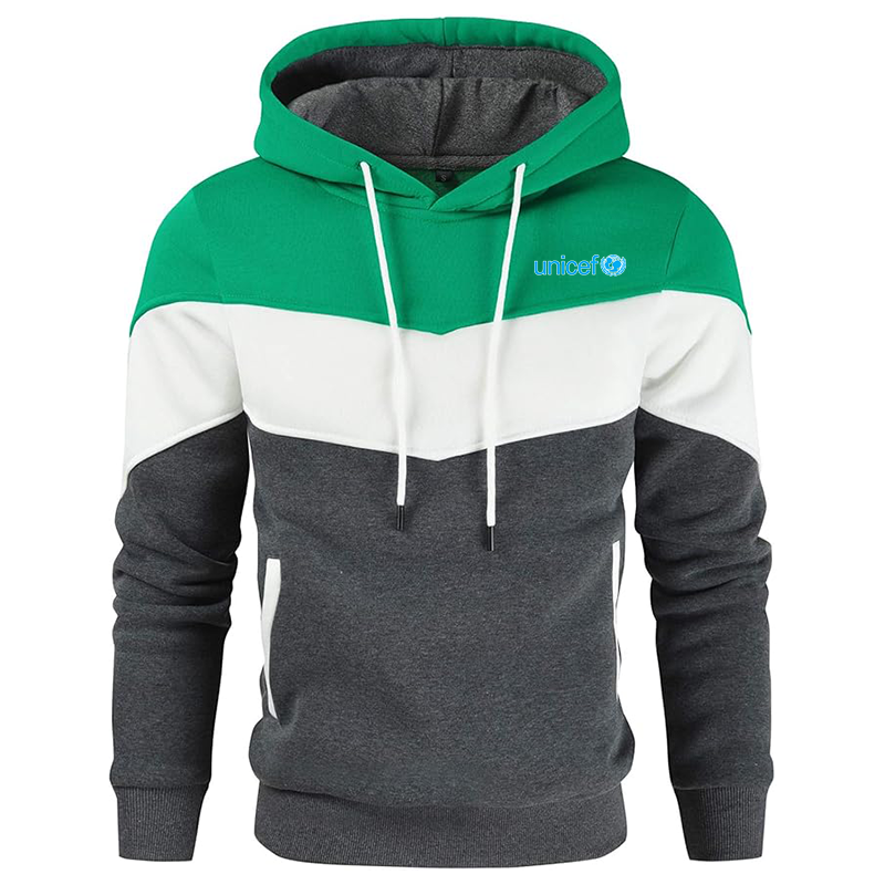 Men's UNICEF Gesean Novelty Color Block Pullover Fleece Hoodie Long Sleeve Casual Sweatshirt with Pocket
