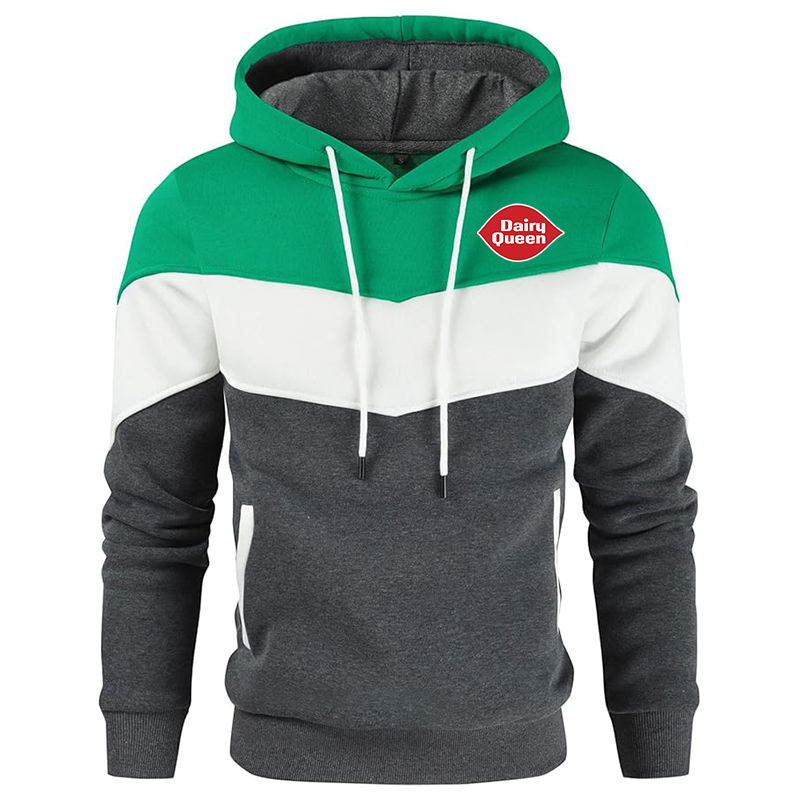 Men's Dairy Queen Gesean Novelty Color Block Pullover Fleece Hoodie Long Sleeve Casual Sweatshirt with Pocket