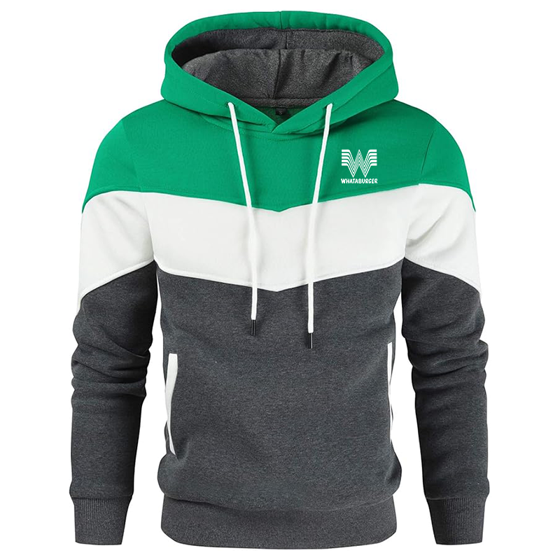 Men's What A Burger Gesean Novelty Color Block Pullover Fleece Hoodie Long Sleeve Casual Sweatshirt with Pocket