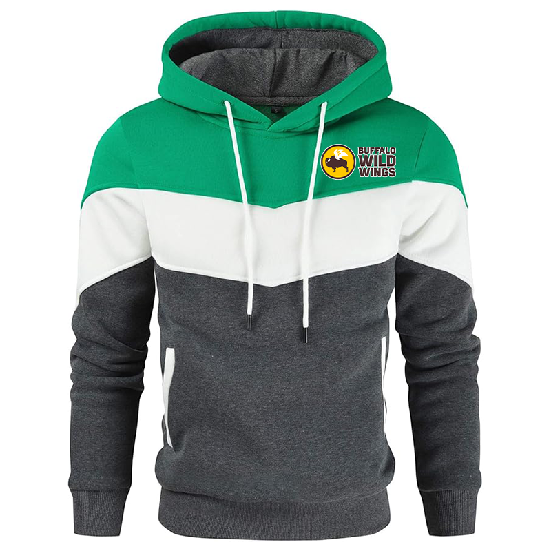Men's Buffalo Wild Wings Gesean Novelty Color Block Pullover Fleece Hoodie Long Sleeve Casual Sweatshirt with Pocket