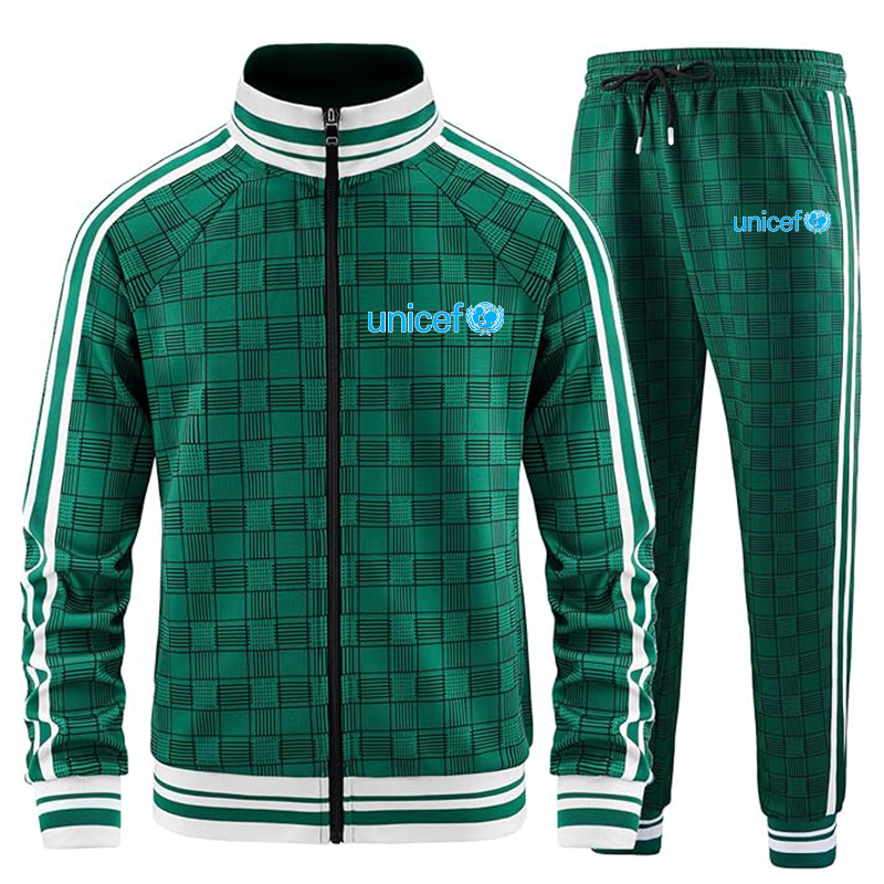 Men's UNICEF Tracksuits Full-zip Long Sleeve Plaid Track Jackets and Pants 2 Piece