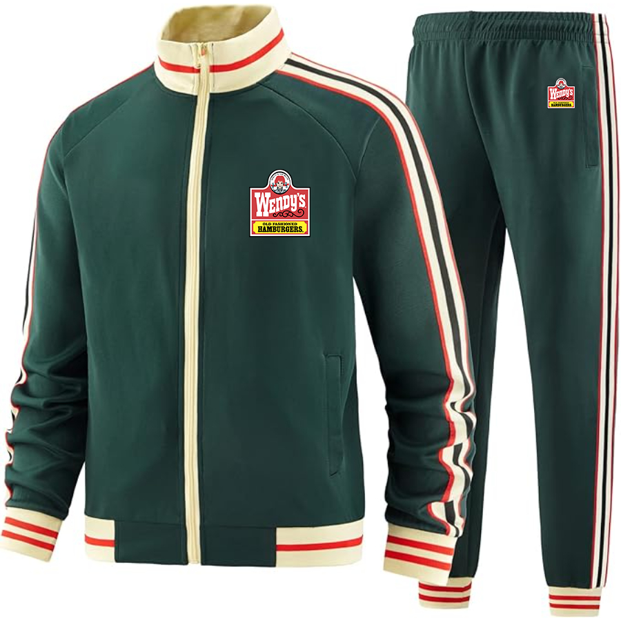 Men's Wendy's Two-Piece Designer Tracksuit with Bold Striped Accents and Zippered Front Elevated Athletic Wear