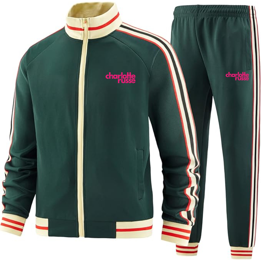 Men's Charlotte Russe Two-Piece Designer Tracksuit with Bold Striped Accents and Zippered Front Elevated Athletic Wear