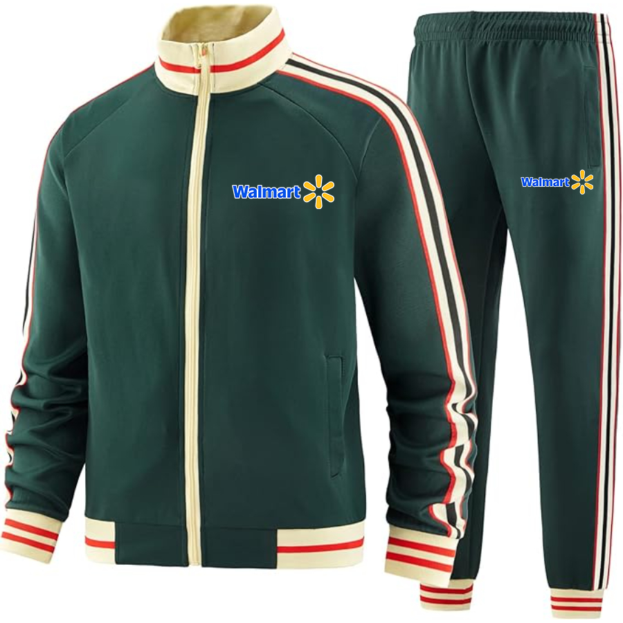 Men's Walmart Two-Piece Designer Tracksuit with Bold Striped Accents and Zippered Front Elevated Athletic Wear